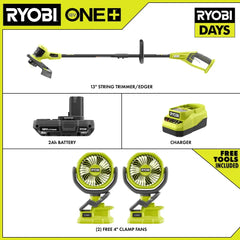 18V ONE+ 13" STRING TRIMMER/EDGER KIT WITH (2) FREE 18V ONE+ 4" CLAMP FANS