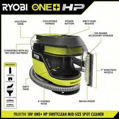 ONE+ HP 18V Cordless SWIFTClean Mid Size Spot and Carpet Cleaner Machine (Tool Only)